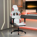 Massage Gaming Chair with Footrest and Lumbar Support Computer Chair Height Adjustable Game Chair with 360°-Swivel Seat and Headrest White&ampPink Faux Leather -AA
