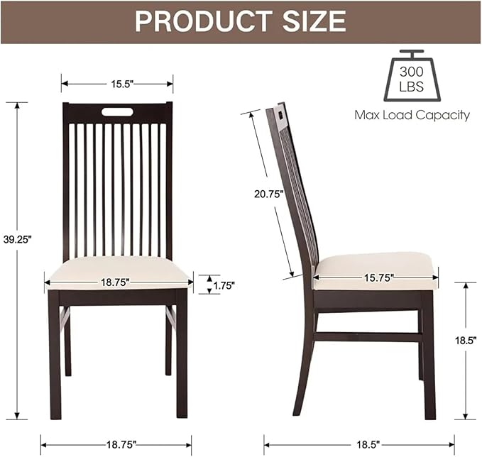 Adjustable Office Computer Chair with Armrest 1pcs Dark Brown Wood Dining Chairs with Spindle Slat High Back Upholstered Seat