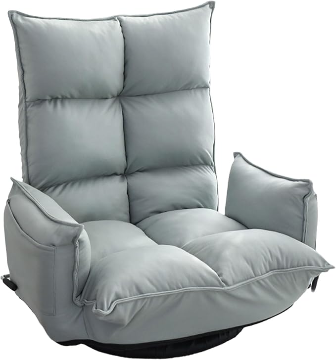 Lazy Sofa Bed Chassis Can Rotate Freely 360 Degrees No Assembly Required Floor Chair with Back Support Adjustable in 5 Levels Can Bear 150kg Floor Seat(Green)