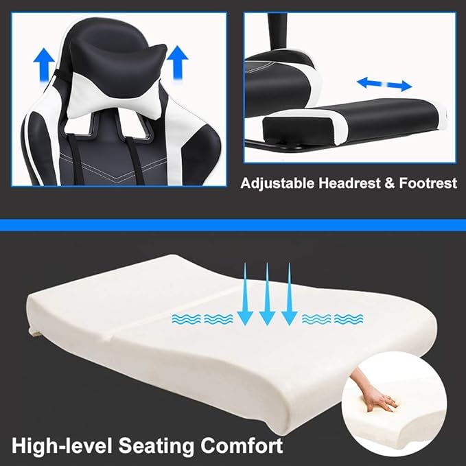 Ergonomic Gaming Chair High-Back Racing Style Computer Desk Chair with Massage Lumbar Support Footrest &amp Reclining 360° Swivel Office Chair for Adults Heavy Duty 250 lbs
