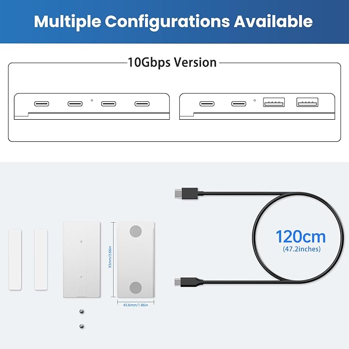 EJAY 5-in-1 Magnetic USB 3.0 Hub with SD/TF Card Reader 2 USB-A + 1 USB-C Ports Includes Sliding Rail Screws &amp Sticky Pads for MacBook Laptop PC Silver