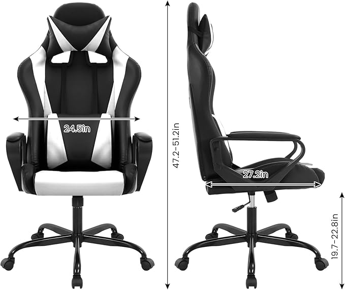 Ergonomic High Back Gaming Chair &amp Office Chair PU Leather &amp Adjustable &amp Easy Assembly &amp BIFMA Certified for Home/Office (Gray) (White)