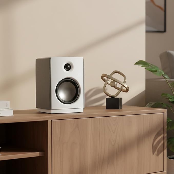 HiVi-Swans OS-10 HiFi Stereo Speakers Bluetooth 5.0 Active Computer Bookshelf Speakers - 4'' Dynamic Woofer Powered Desk Speakers 62w RMS with Touch Control for PC/Phone/TV - White