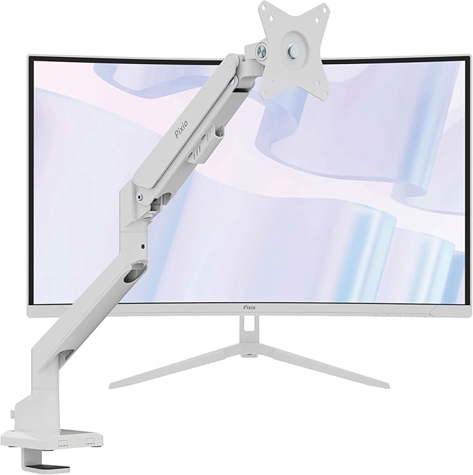 Pixio PXC279WAVE White 27 inch 300Hz Refresh Rate FHD 1080p Resolution 1650R Curve Fast VA Panel 1ms GTG Response Time HDR Curved Gaming Monitor and PS1S Wave White Single Monitor Arm