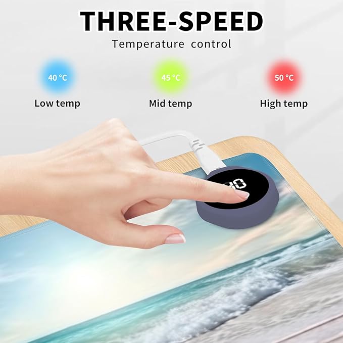 Heated Mouse Pad Hand Warmer Warm Desk Pad Mousepad Desk Mat with 3 Levels Heating and Auto Shut Down 31.5 x 13 inch PU Leather Warmer Keyboard Mat for Gaming Laptop Office Home Starfish Beach