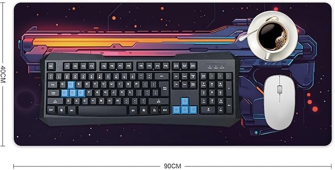 Black Handgun Mouse Pad Large Desk Mat Extended Keyboard Mouse Pad with Non-Slip Base and Stitched Edge Mouse Mat Desk Pad 36x16 Mouse Pads for Desk Home Office Gaming