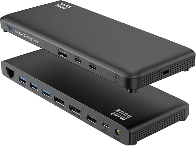 Minthouz 12-in-1 Docking Station with 100W Charging Triple Display Dual 4K Support 1000Mbps LAN Port Laptop Docking Station 4X USB-A (1x 10Gbps) 2X USB-C Compatible with Windows Mac Chrome