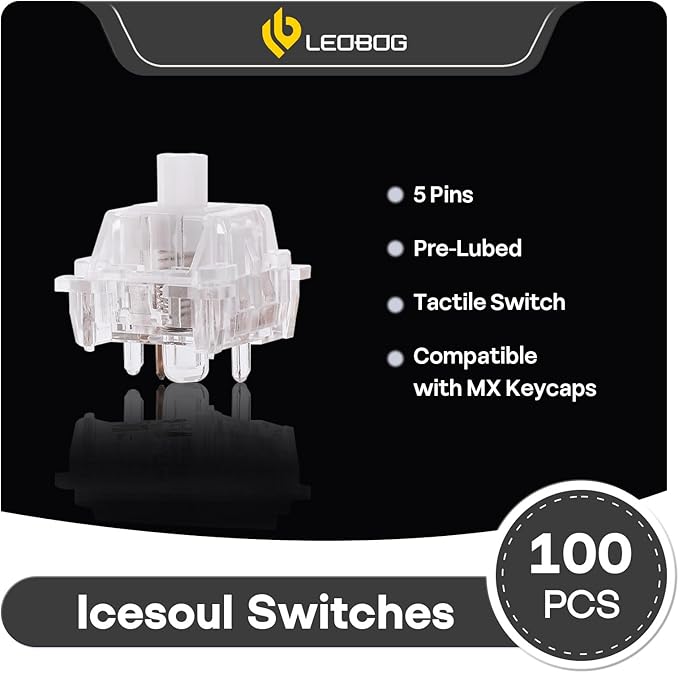 EPOMAKER x LEOBOG Keyboard Switches Set for Mechanical Gaming Keyboard 100 Pcs Linear/Tactile Switch Set Factory Lubed 5-Pin Switch with POM Stem Compatible with MX Keycaps (Icesoul Tactile)