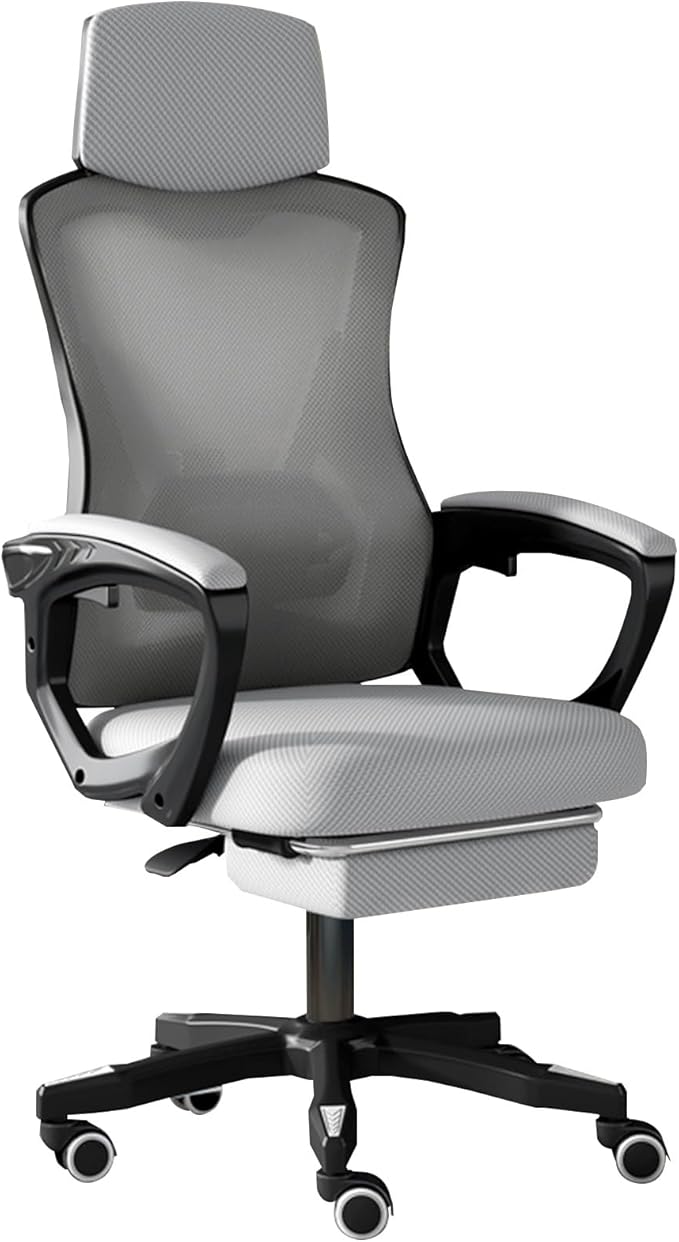 Ergonomic Gaming ChairLatex Cushion Comfortable and Breathable Office Chair Height Adjustable Computer Chair with Footstool(BlackWithout_Grey)