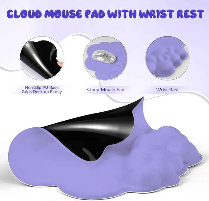 5 in1 Cloud Mouse PadKeyboard Wrist RestMouse Wrist Rest SupportMouse Pad Wirst Rest and Leather Coaster Set with Office Desk MatMemory Foam Ergonomic Easy Typing Pain Relief for Office and Home