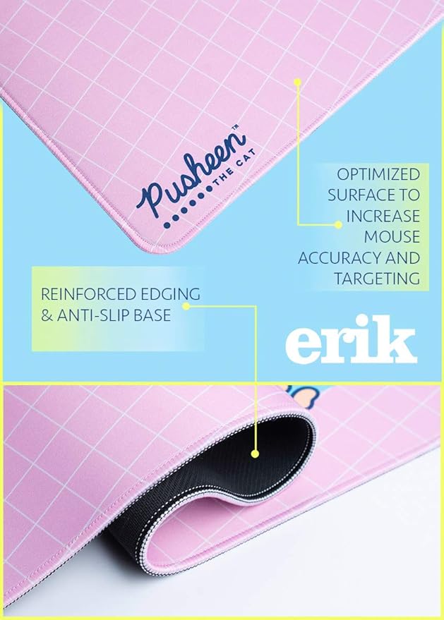 Grupo Erik XXL Mouse Pad - Pusheen Gifts for Cat Lovers | Gaming Desk Mat 31.5 x 13.8 inches Non-Slip Rubber Keyboard &amp Mouse Mat Large | Gaming Gifts Gamer