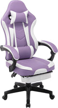 Ergonomic Video Game ChairsPu Leather Video Game Chairs For Adults 360°Swivel Adjustable Office Chair Gamer ChairWith Footrest Comfortable Game Lumbar Headrest Backrest RecliningPurple+whit