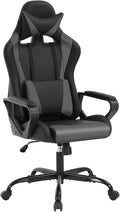 Ergonomic Gaming Chair Home Office Desk Chair with Headrest and Lumbar Support for Adults Height Adjustable Computer Chairs Pu Leather 360° Swivel High-Back Grey