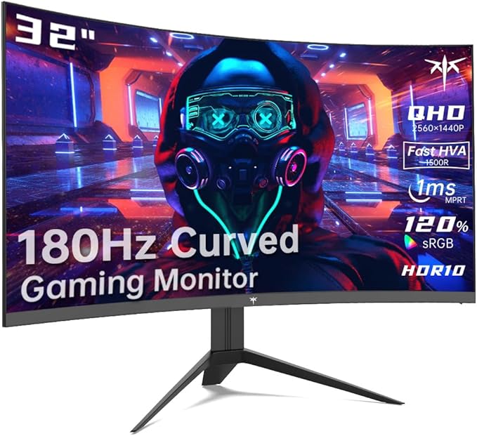 KTC 32 inch Curved Gaming Monitor 2K 180Hz 185Hz 1440P PC Monitor 1500R Frameless 1ms HDR FreeSync Premium DisplayPort/HDMI/USB VESA Wall Mount H32S17