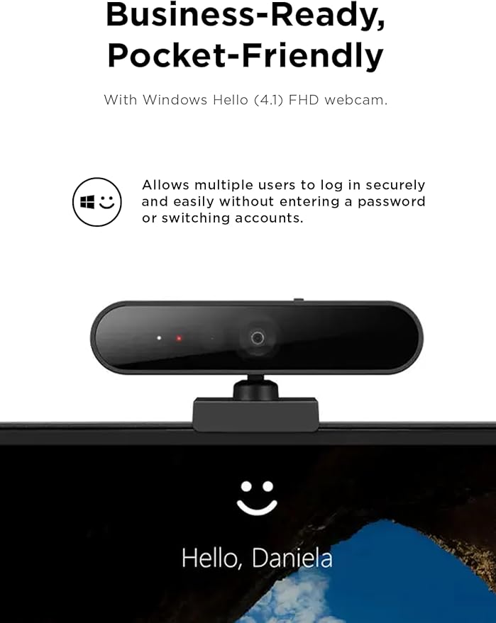 Lenovo Performance FHD 1080p Webcam USB-CLog-on with Windows Hello Dual Microphones 95 Degree Lens and 4X Digital Zoom Sliding Privacy Shutter Black