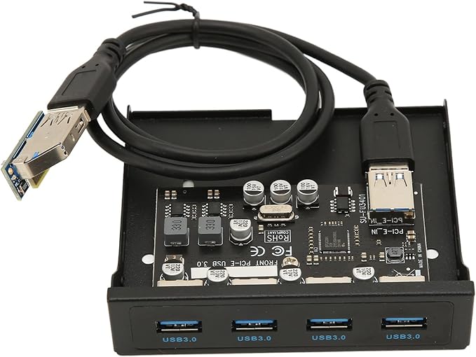 Front Panel PCIE to USB 3.0 Hub with 4 Port 3.5 Inch PC Front Panel Internal Card Reader PCIE USB Adapter with 4 X USB3.0 Output Port for Computer Case Front Bay