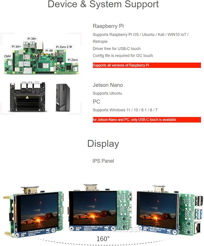 waveshare 2.8inch HDMI IPS LCD Display Compatible with Raspberry Pi 5/4B/3B/Zero/Zero W/Zero 2W/Pico/Pico W/Pico WH 480×640 Resolution Supports Jerson Nano/Windows