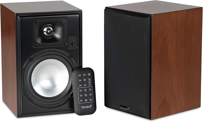 Vanatoo Cherry Transparent One Encore Plus Near Field Studio Monitor Speakers Pair for TV PC Gaming. Powered Speakers for Desktop and Room. AUX USB Bluetooth Toslink Optical Coax Remote.