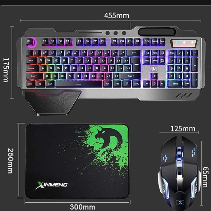 Wireless Gaming Keyboard and Mouse Combo with Rainbow LED Backlit Rechargeable 4800mAh Battery Metal Panel Mechanical Ergonomic Waterproof Dustproof 7Color Mute Mice for Computer PC Mac Gamer (Purple)