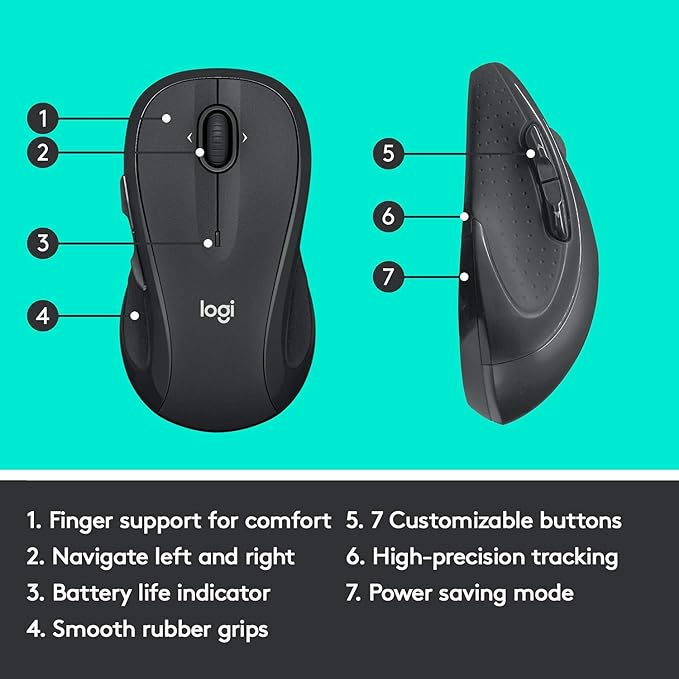 Logitech M510 Wireless Computer Mouse for PC with USB Unifying Receiver - Graphite (Renewed)