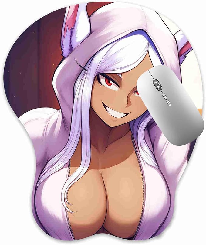 3D Mouse Pad Oppai Mousepad with Soft Gel Wrist Rest Anime Manga Gaming Boob pad Anti-Slip Mouse Mat （ Miruk 2）