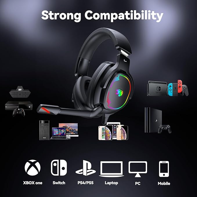 Gaming Headset for PC/PS4/PS5/Xbox One/Switch Stereo Surround Sound Gaming Headphones with Noise Canceling Flexible Mic Computer Headset with 3.5mm Jack(Black)