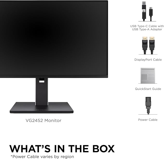ViewSonic VG2452 24 Inch IPS 1080p Ergonomic Monitor with Tilt Swivel Pivot Height Adjust 100Hz 5-Port USB Hub HDMI DisplayPort and 65W USB C Inputs