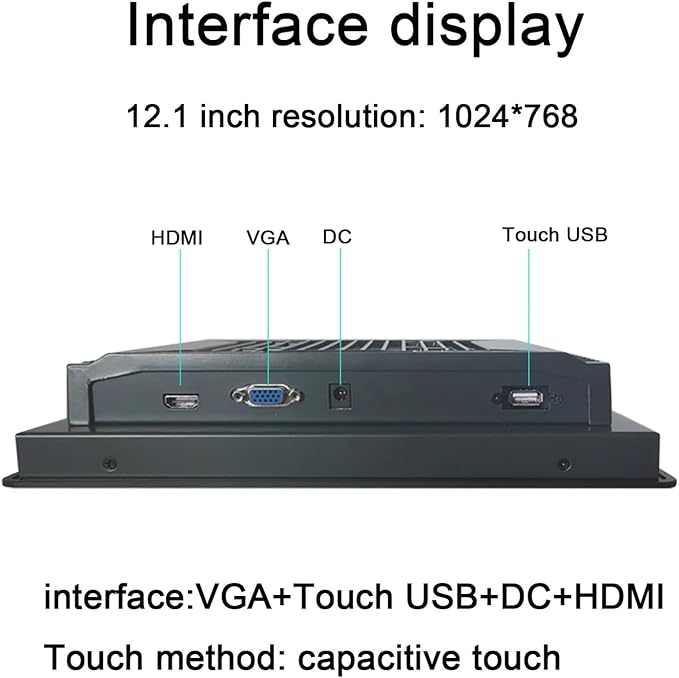1pc 10 12 15 17 Inch Industrial Display Screen Fully Enclosed Mini Computer Monitor with Capacitive Touch Screen HDMI Interface(12.1 inch HDMI VGA)