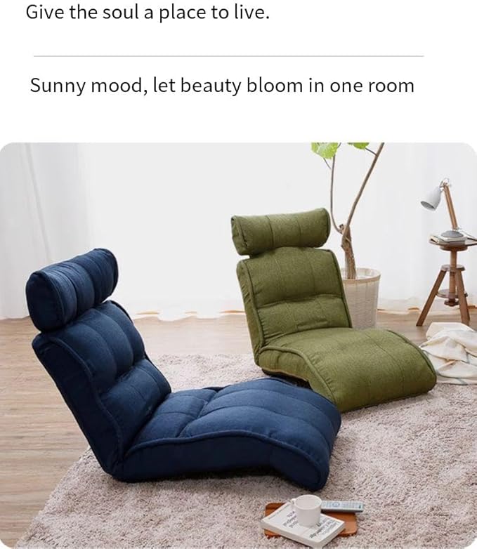 Folding Floor Chair Portable Padded Lounge Chair with 42 Positions Adjustable Lazy Sofa Sleeper Recliner for Reading Gaming Meditation A