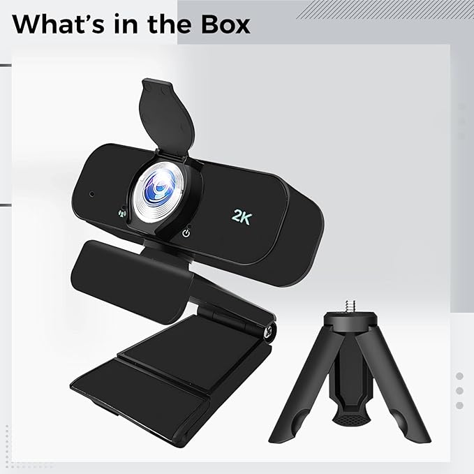 Built-in Microphones USB 2K Webcam with Tripod Plug-and-Play for Streaming and Video Conferences