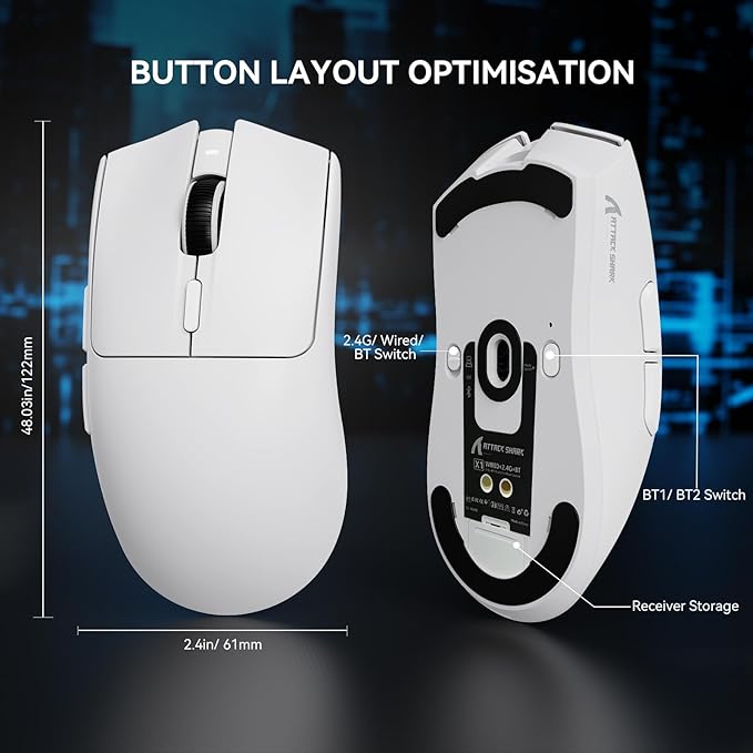 X1 Superlight Wireless Gaming Mouse with RGB Magnetic Charging Dock BT/2.4G Wireless/Wired Gaming Mouse PAW3395PRO Gaming Sensor 40000DPI Tape 53g Office Mice for PC/Mac/Win/Xbox (White)