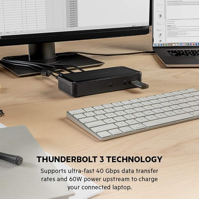 Belkin Thunderbolt 3 Dock Plus Thunderbolt 3 Cable - USB-C Hub - 8-In-1 Docking Station for MacOS &amp Windows Dual 4K @60Hz 40Gbps Transfer Speed 60W Upstream Charging w/ Ethernet &amp Audio Po