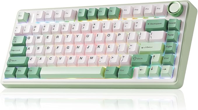 Aula F75 Gaming Keyboard 75% Wireless Keyboards RGB Backlit with Knob Tri-Mode Hot Swappable Mechanical Keyboard for PC Gamer - Green