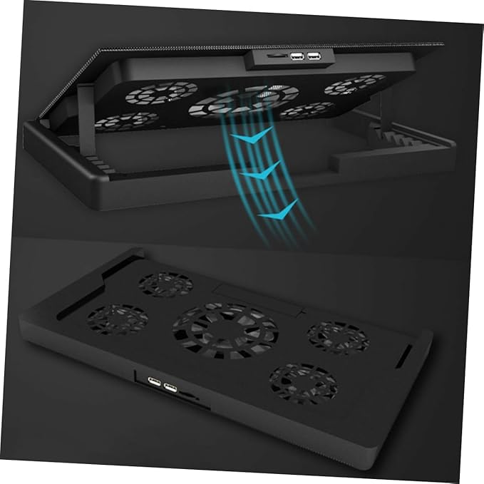 Laptop Cooling Pad with 5 Fans USB Powered Anti-Skid Cooler Stand for Gaming and Work Laptops Adjustable Multi-Angle Heatsink Base in Black for Enhanced Heat Dissipation