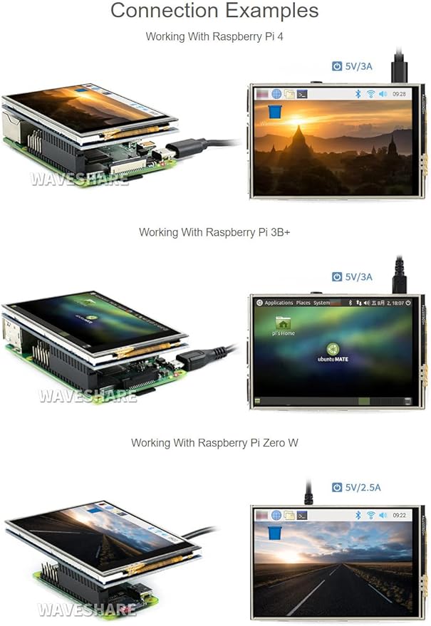 waveshare 3.5inch Resistive Touch Display Compatible with Raspberry Pi 5/4B/3B/Zero/Zero W/Zero 2W/Pico/Pico W/Pico WH 480×320 125MHz High-Speed SPI