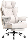 COMHOMA Big and Tall Office Chair High Back Leather Gaming Chair with Footrest Executive Ergonomic Office Chairs with Pocket Spring Lumbar Support and with Outward Fixed Soft Armrests
