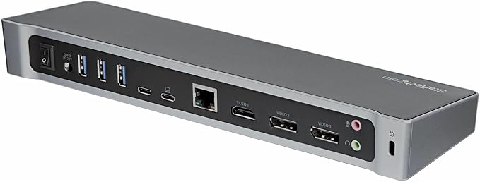 StarTech.com USB-C Triple Monitor Docking Station for MacBook Pro / Air M1 M2 M3 M4 &amp Windows Universal 4K HDMI DP Dock Thunderbolt Compatible 100W Laptop Charging - TAA Black Silver