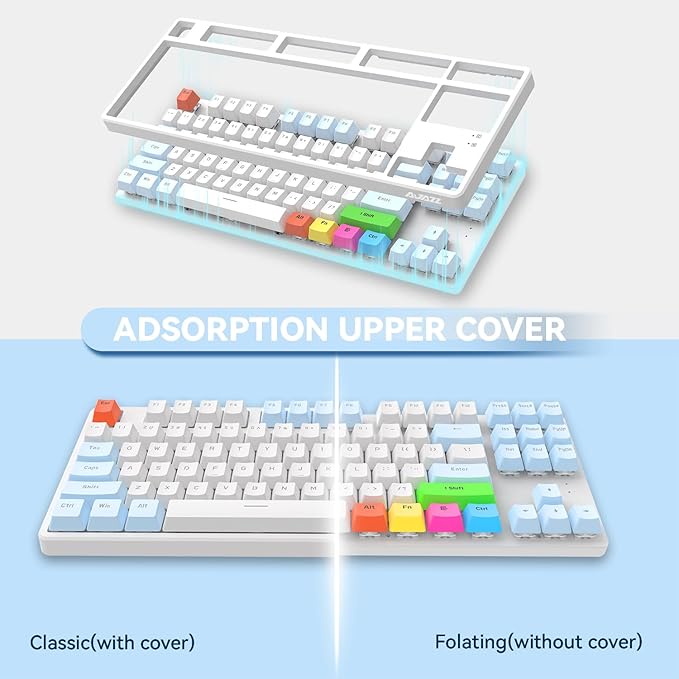 MAGIC-REFINER AK873 75% Wired Mechanical Gaming Keyboard Anti-ghosting Blue Switch8Pcs DIY Sublimation Color keycapsRainbow LED Backlist for PC Xbox PS4Mac Users(Blue White)
