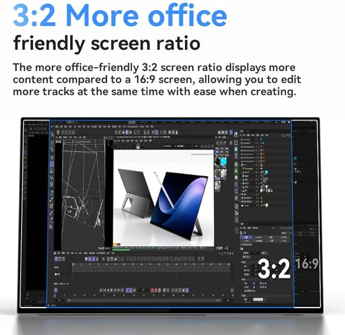 EHOMEWEI R13 Pro 15.6 4K 16:10 Portable Monitor with 3840 x 2400 High Resolution 1000g Lightweight with Screentouch Functionality Gaming Display and Digital Art Work Portable Monitor