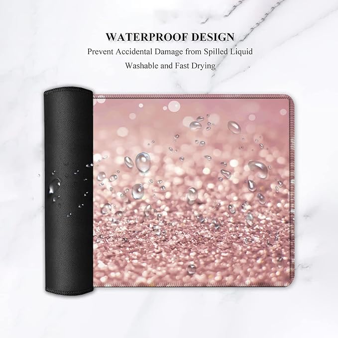 Pink Gaming Mouse PadLarge Mouse Pad with Stitched EdgeNon-Slip Base Office Desk Pad Ergonomic Keyboard Wrist Rest SetWaterproof Writing PadPink Glitter Pattern Extended XXL Desk Mat