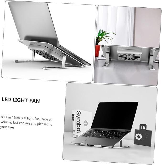 Aluminum Alloy Laptop Cooler with LED Fan Adjustable Height Cooling Pad USB Powered Quiet Ventilated Support Stand for Gaming and Office Laptops Silver