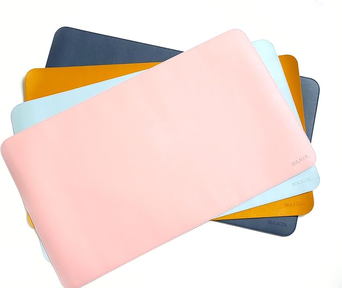 MAJOOL Leather Double-Sided Desk Pad Protector Mouse Pad Office Desk Mat Large Mouse Pad Waterproof Desk Writing Pad for Laptop Computer Desk (23.6x13.7) (Navy Blue | Orange)