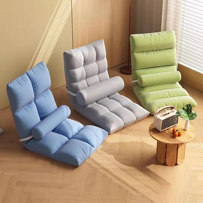 ELEFOCUS Floor Chair Adjustable for Adults 5 Adjustable Position Folding Floor Gaming Chair Lounger with Pillow for Reading(Dark Gray a)