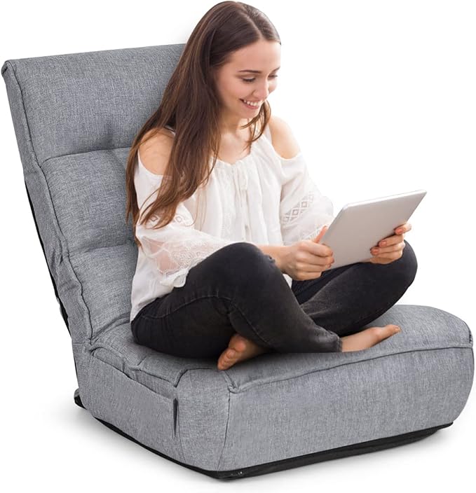 S AFSTAR Folding Floor Chair Floor Gaming Chair with 5-Position Adjustable Headrest &amp 4-Position Backrest Side Pocket &amp Thicken Cushion Padded Floor Seat Lazy Chair for Living Room Bedroom