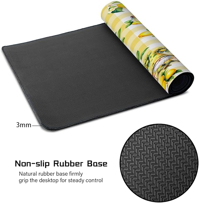 Yellow Lemon Tree Gnome Large Mouse Pad Gaming Mousepad Desk Mat for Desktop Computer Keyboard Waterproof Mouse Mat Desk Pad with Non-Slip Base for Game School Office Home 35.4 x 15.7