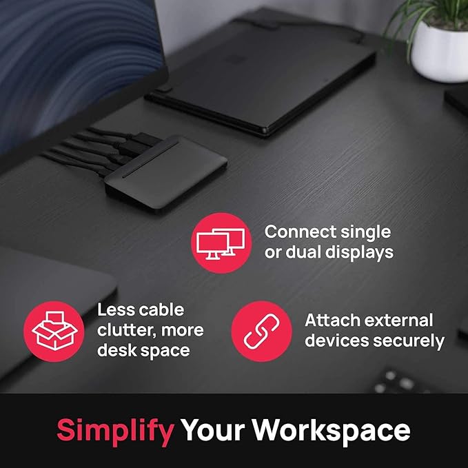 Brydge Stone Lite USB Hub Docking Station | Windows Only | Dual 4K Displays. HDMI Out. USB-C Speeds. 5 Ports | (Black)