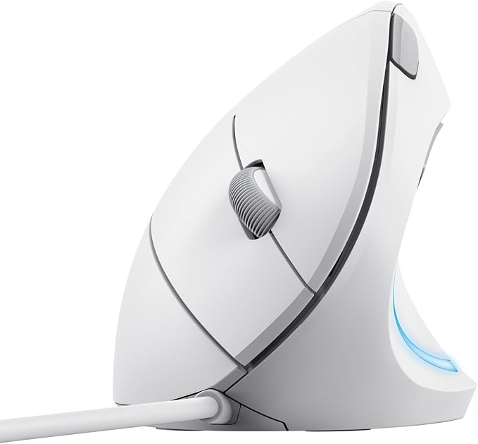 Trust Verto Wired Ergonomic Mouse Vertical Mouse with LED Illumination Reduces Arm Strain 1000-1600 DPI 6 Buttons for Right Hand Users 1.5m USB Cable Computer Mouse for PC Laptop. Mac - White