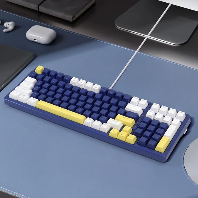Wireless Mechanical Keyboard Triple Mode 2.4G/USB-C/BT Gaming Keyboards 100 Keys Ice-Blue Backlit Brown Switch Keyboard | Rechargeable Mechanical Gaming Keyboards | Blue/White/Yellow