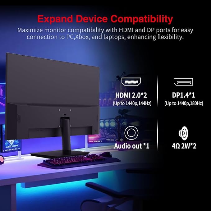 Viewedge 27 inch Gaming Monitor 180hz (Supports 144hz/165hz) 1ms 110% sRGB 1080p IPS Computer Monitor DP HDMI Built-in Speakers Support Freesync and Wall Mount