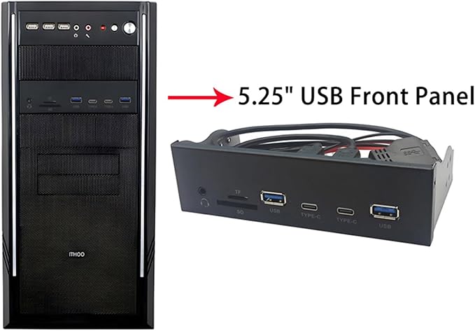 USB Front Panel hub USB3.2 Gen1 5.25Inch Front Panel with Double USB3.0 Type C Port and Memory Card Reader Earphone Adapter
